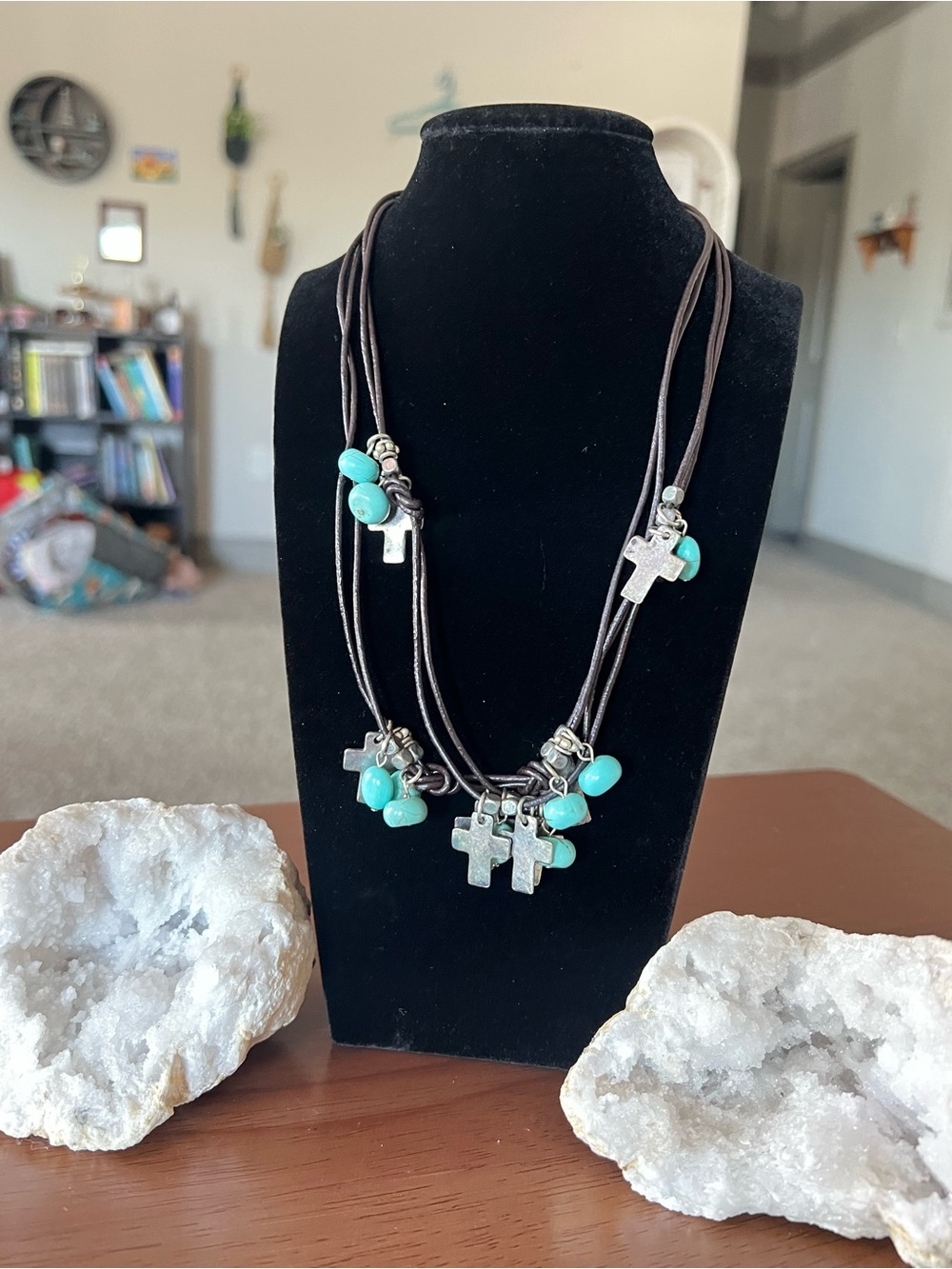Southwestern Turquoise Cross Multi-Strand Necklace